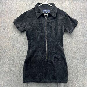 Vintage Guess Jeans Dress Womens 7 Black Corduroy Zip Front Mini Shirt 90s Y2k